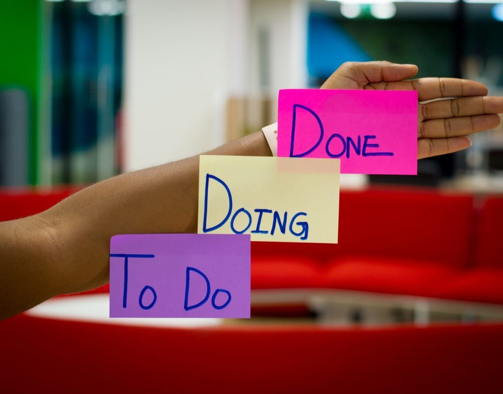 delta variant remote agile team sticky notes hand